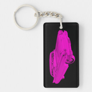 1960 Cadillac Luxury Car Pink and Black Pop Art Keychain