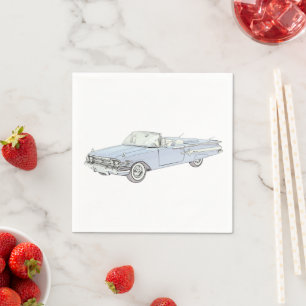 1960 Chevy Impala Blue Convertible Art Paper Party Napkin