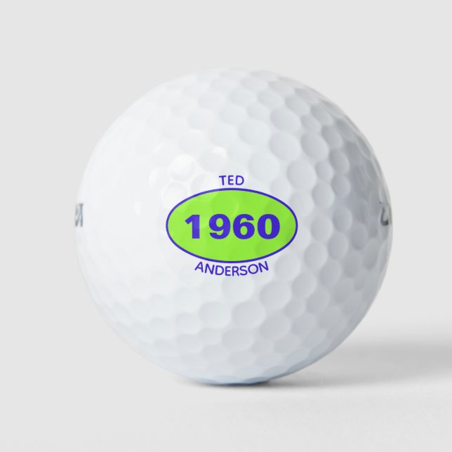 1960 Editable 60th Birthday Green Personalized Golf Balls (Front)