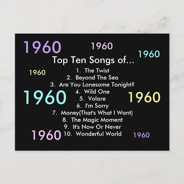 1960 Songs Postcard (Front)