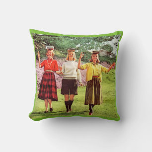 1960 teenage girls with books on their heads throw pillow