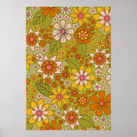 1960s, 1970s Green & Orange Retro Floral