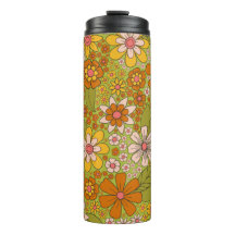 1960s, 1970s Green & Orange Retro Floral