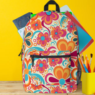 1960s 1970s Groovy Colourful Flower Power  Printed Backpack