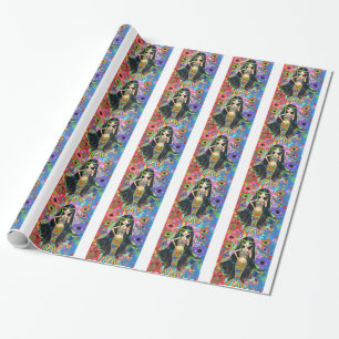 1960s/ 1970s Hippie Girl Mermaid Peace Sign Wrapping Paper