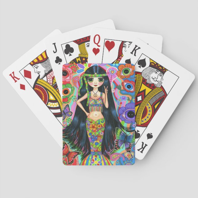 1960s, 1970s Psychedelic Hippie Girl Mermaid Playing Cards (Back)