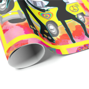 1960's 1970's Retro Hippy Van Girls Peace Love Wrapping Paper