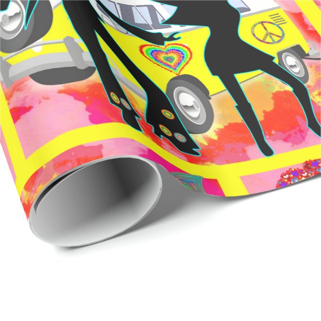 1960's 1970's Retro Hippy Van Girls Peace Love Wrapping Paper (Roll Corner)
