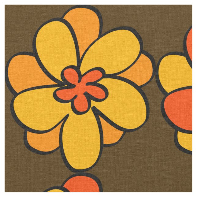 1960s 1970s Style Flower Pattern Fabric (Close Up)