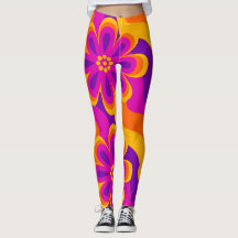 1960s 1970s Style Flowers & Waves Pattern Leggings