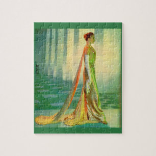 1960s beautiful lady in evening gown jigsaw puzzle