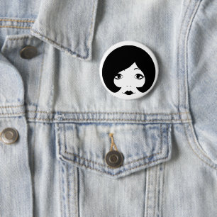 1960s cartoon womans face makeup beauty art 2 inch round button