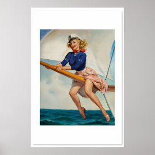 1960's Elvgren Sailor Girl Pin-Up Boat Poster Bow