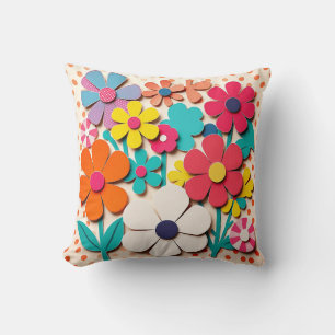 1960s Floral Graphic Cutouts Throw Pillow