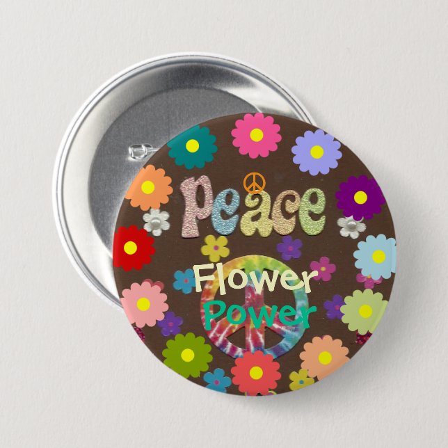 1960s Flower Power  3 Inch Round Button (Front & Back)