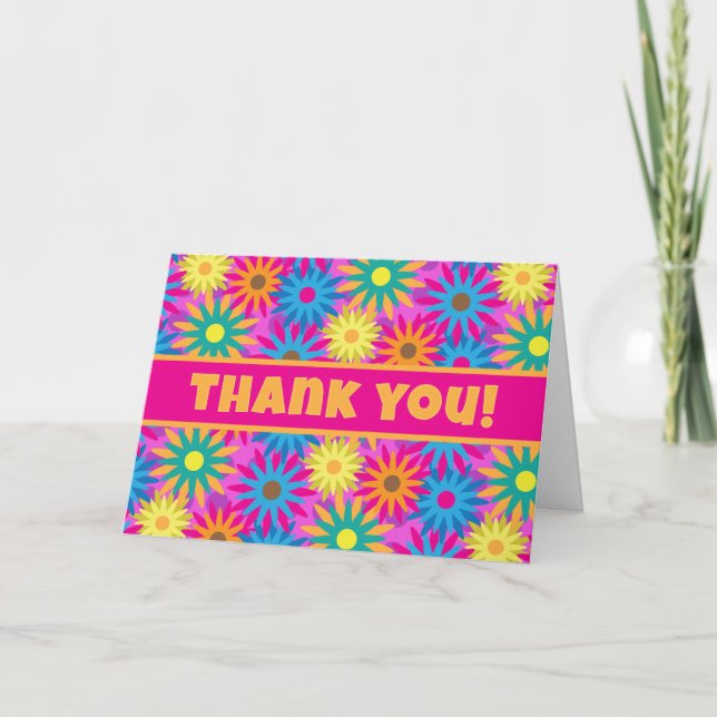 1960s Flower Power Colorful Floral Merci note (Devant)