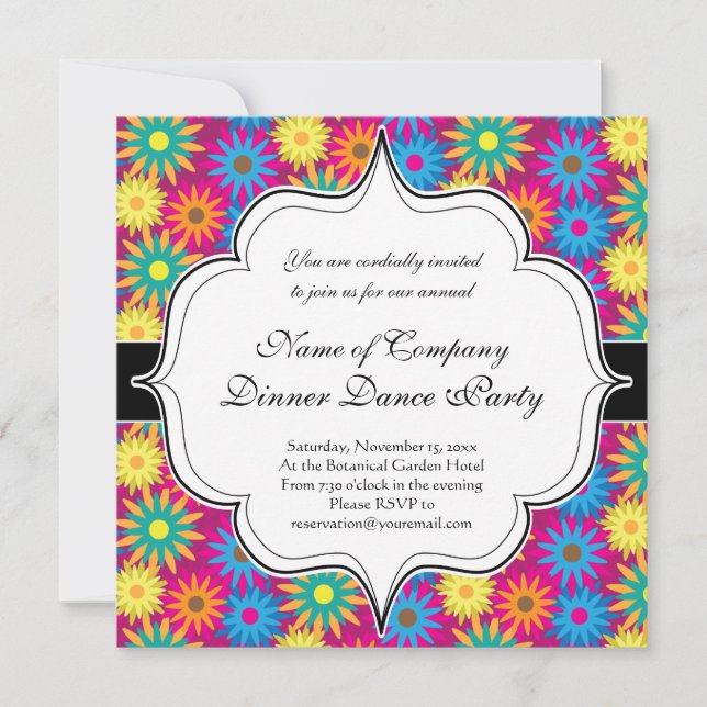1960s Flower Power Colourful Floral Modern Pattern Invitation (Front)