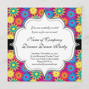 1960s Flower Power Colourful Floral Modern Pattern Invitation