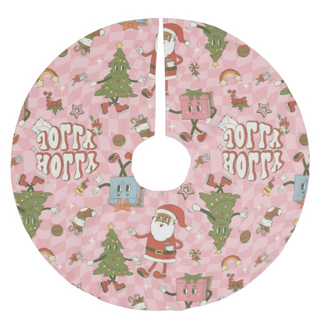 1960s groovy black santa african christmas brushed polyester tree skirt (Front)