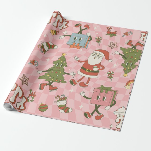 1960s groovy santa funky christmas wrapping paper (Unrolled)