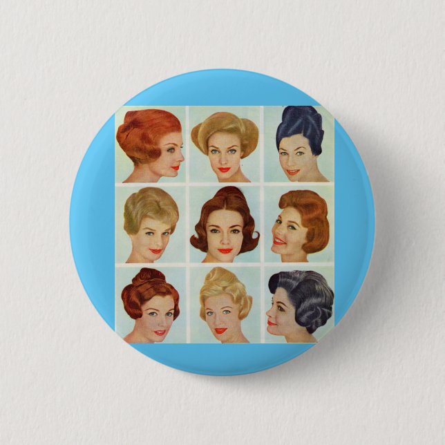 1960s hairstyles grid 2 inch round button (Front)