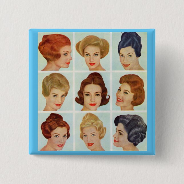 1960s hairstyles grid 2 inch square button (Front)