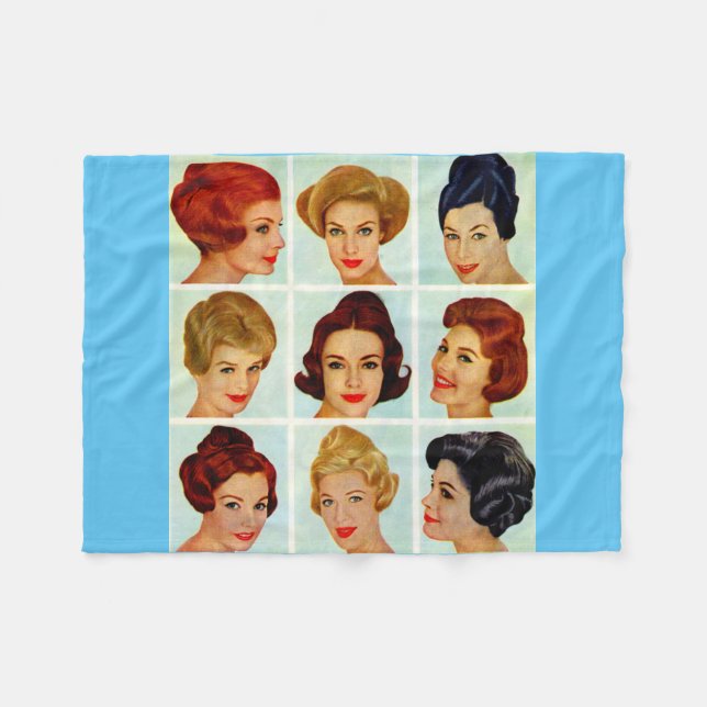 1960s hairstyles grid fleece blanket (Front (Horizontal))