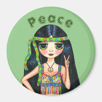 1960s Hippie Chick Girl Doll Peace Sign Cute
