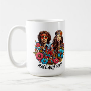 1960s Hippie Couple flower child Peace & Love art  Coffee Mug