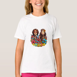 1960s Hippie Couple flower child Peace & Love art T-Shirt