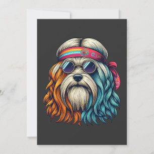 1960s hippie dog face funny animals art holiday card