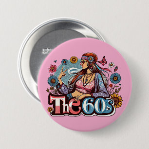 1960s Hippie girl chick peace sign fingers art 3 Inch Round Button