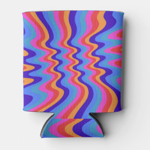1960s Hippie Trippy Retro Wallpaper Can Cooler
