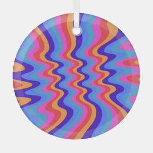 1960s Hippie Trippy Retro Wallpaper Glass Ornament