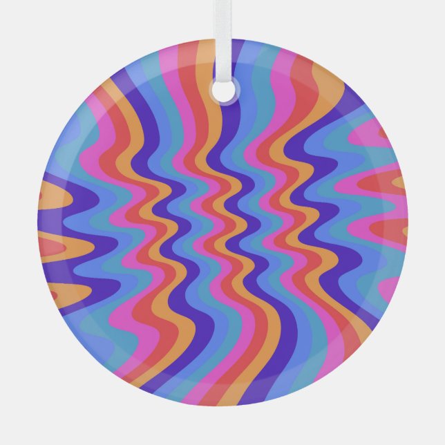 1960s Hippie Trippy Retro Wallpaper Glass Ornament (Front)