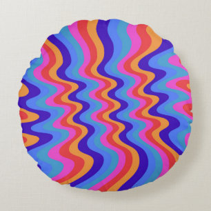 1960s Hippie Trippy Retro Wallpaper Round Pillow