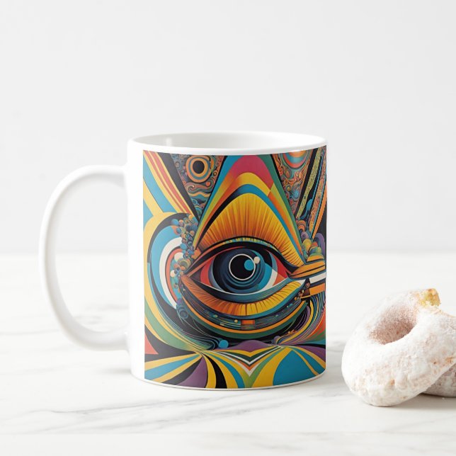 1960s Horror Vacui Psychedelic Artwork Coffee Mug (With Donut)