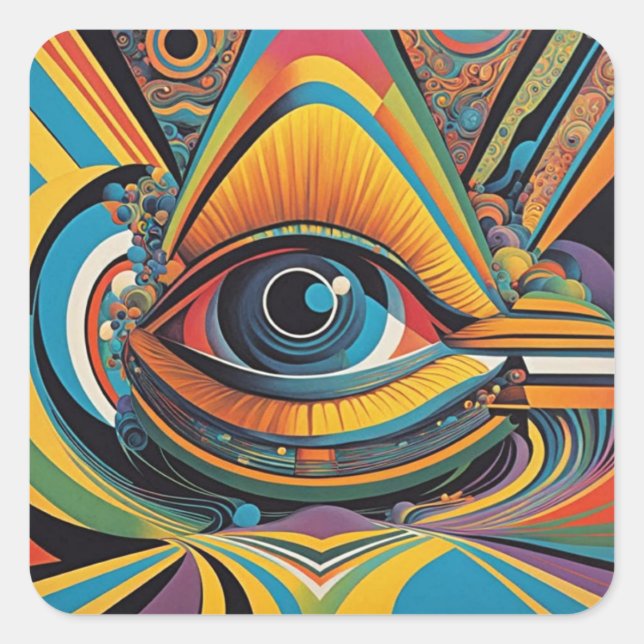 1960s Horror Vacui Psychedelic Artwork Square Sticker (Front)