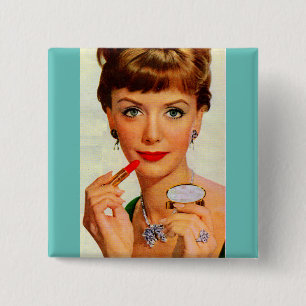 1960s lipstick lady 2 inch square button