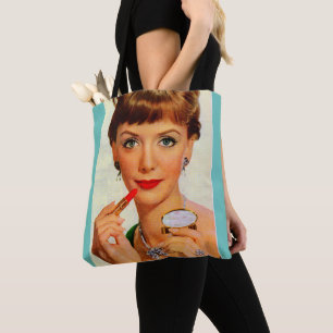 1960s lipstick lady tote bag