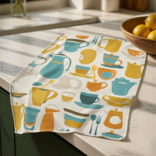 1960's Mid Century Modern teal, orange, yellow Kitchen Towel