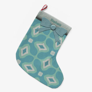 1960s Mod Sweater Pattern - Muted Aqua Personalize Large Christmas Stocking