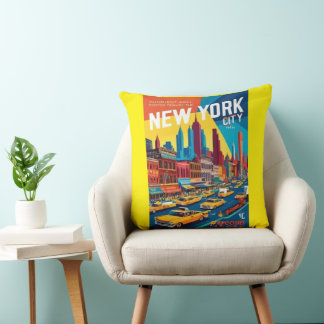 1960s New York City | Retro Travel Poster Throw Pillow