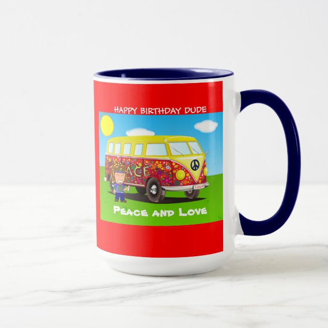 1960s: Peace and Love, Far Out, birthda coffee mug (Right)
