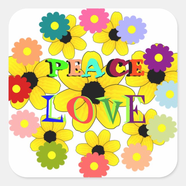 1960s, Peace and Love Square Sticker (Front)