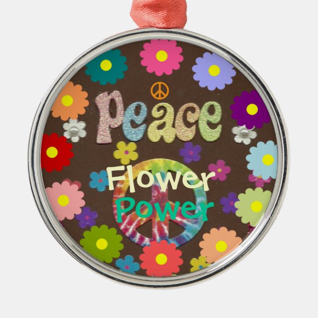 1960s, Peace, Flower Power, retro design Metal Ornament (Front)