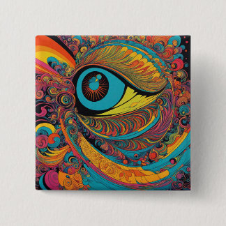 1960s Psychedelic Horror Vacui Art Pattern 2 Inch Square Button