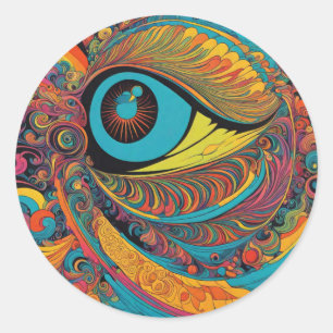 1960s Psychedelic Horror Vacui Art Pattern Classic Round Sticker