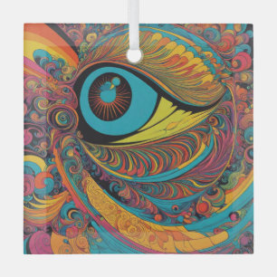 1960s Psychedelic Horror Vacui Art Pattern Glass Ornament