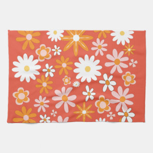1960s Retro Orange Flower Power Kitchen  Towel